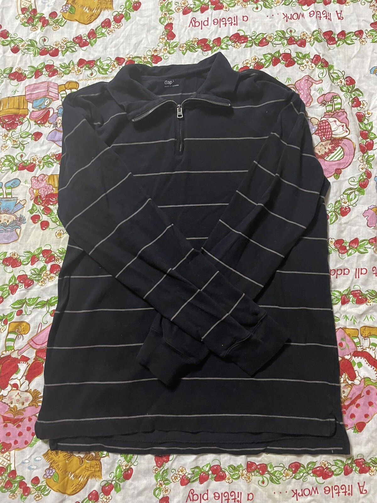 Mens Gap Black And Brown Striped 3/4 Zip Up Top. Size Large gallery