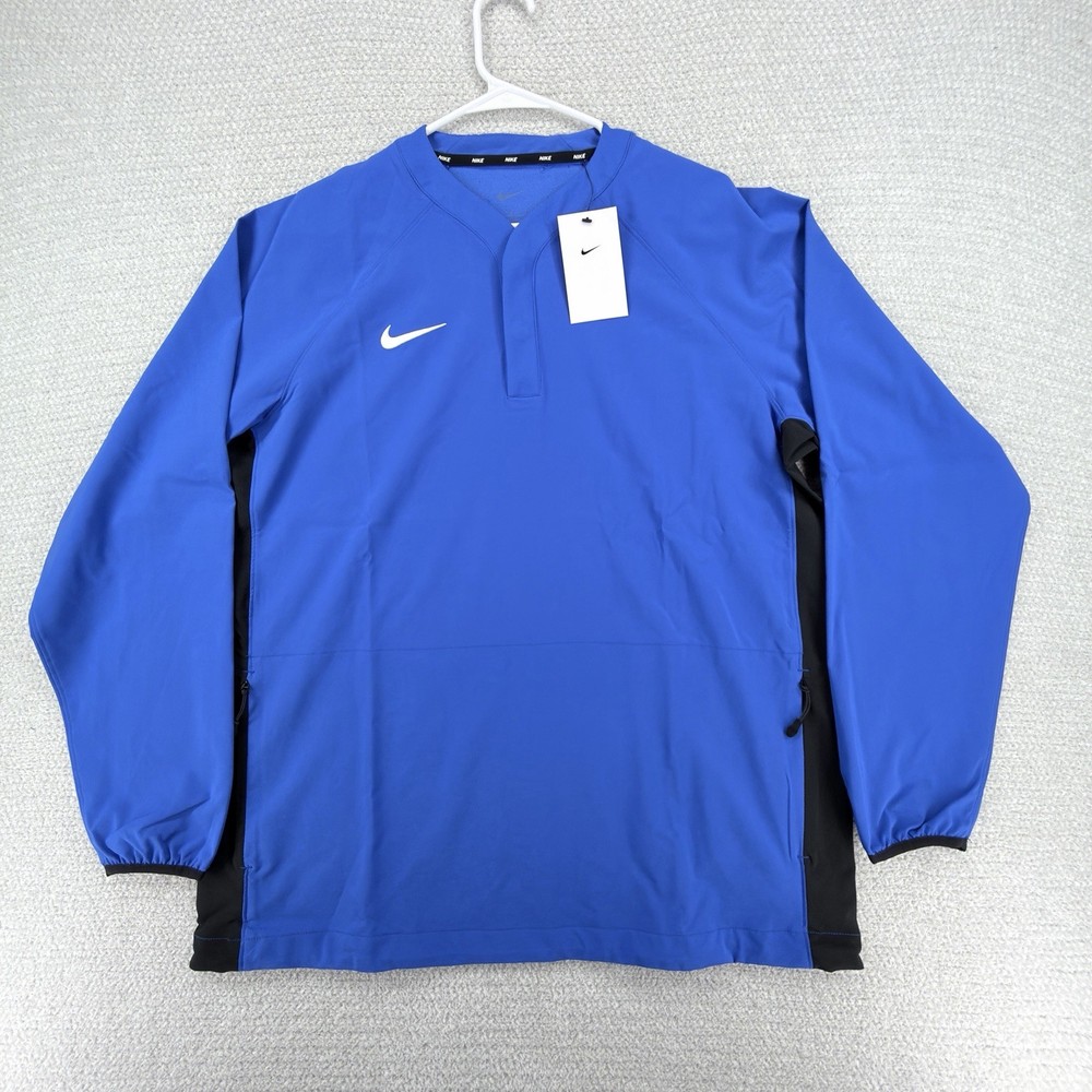 Nike Baseball Coaches Pregame Top Mens Large Blue Snap Long Sleeve Windbreaker