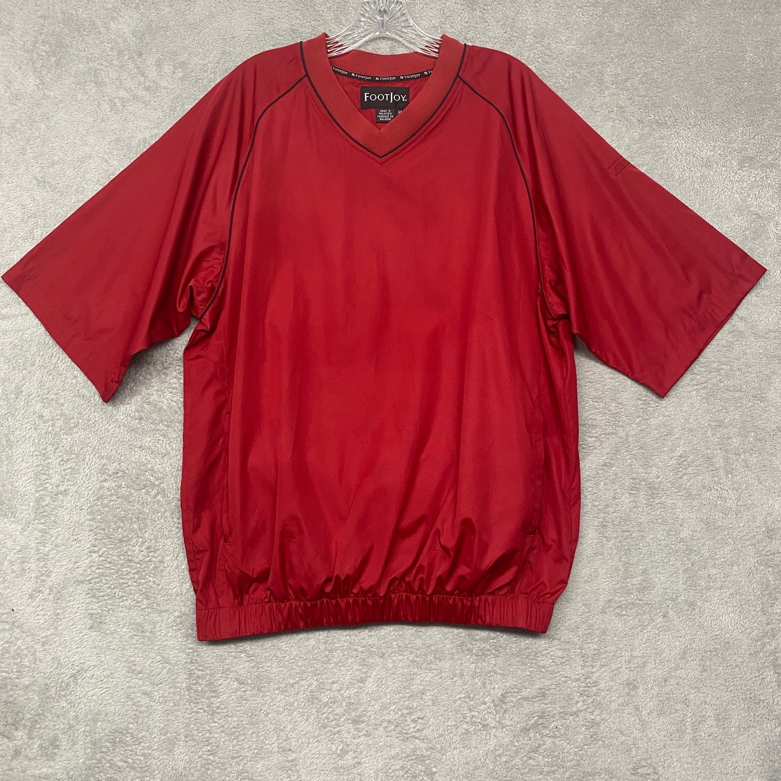 FootJoy Shirt Mens Medium Red Windshirt Pullover V Neck Pockets Golf FJ gallery