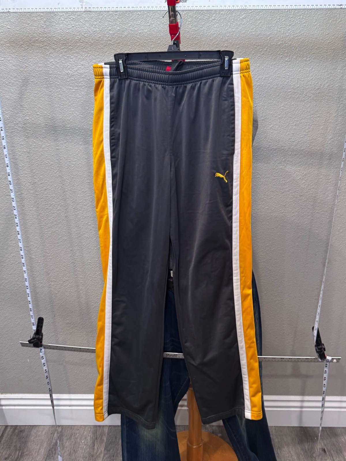 Puma Yellow Gray White Track Pants Medium M 34 x 32 gallery