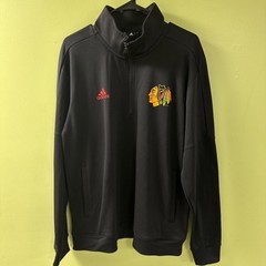 Adidas 1/4 Zip Pullover Large Black Hawks Logo Front Pockets