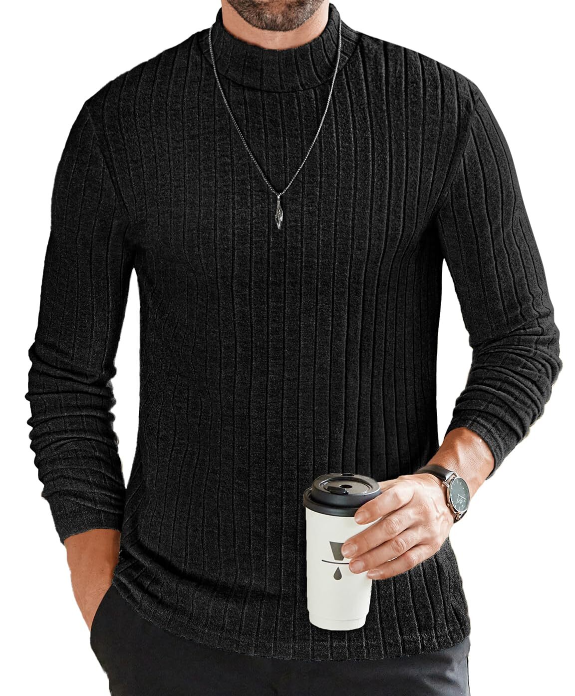 Men's Mock Turtleneck Shirts Long Sleeve Underwear Tops Fleece Ribbed Knit Pu... gallery