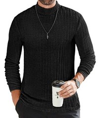 Men’s Mock Turtleneck Shirts Long Sleeve Underwear Tops Fleece Ribbed Knit Pu…