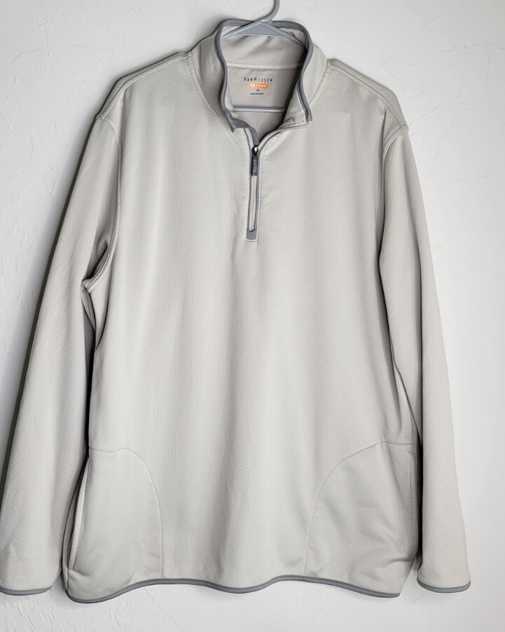 Van Heusen Traveler 1/4 Zip Pullover Fleece Lined 3/4 zip SHIRT Beige gray XL gallery