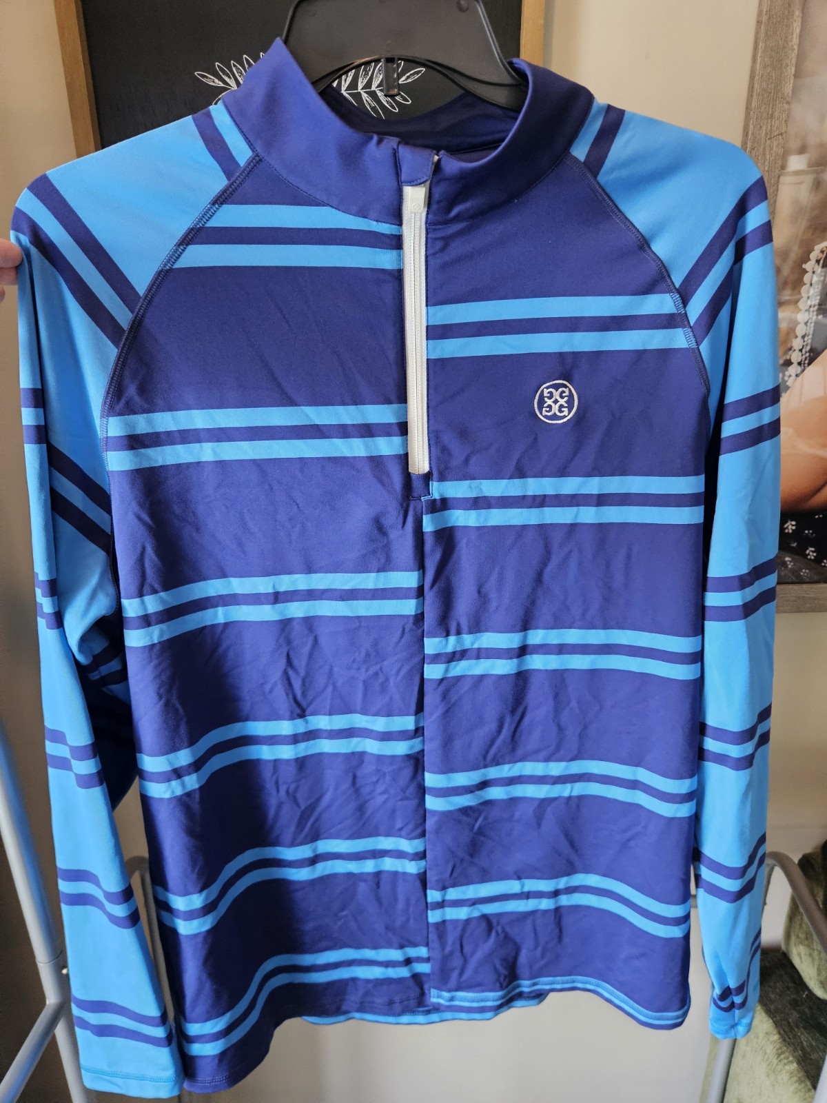 G/Fore G4 Men's 1/4 Zip Striped Longsleeve Golf Pullover Blue Size 2XL gallery