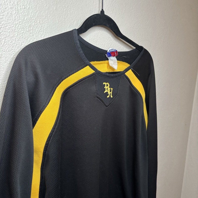 Majestic Men’s L Black Yellow Colorblock Raglan Long Sleeve Breathable Tee gallery