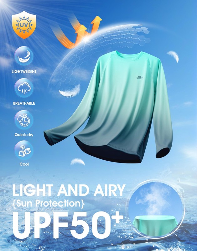 Men's Sun Protection Long Sleeve Shirts UPF 50+ Fishing Swim Shirts Lightweig... gallery