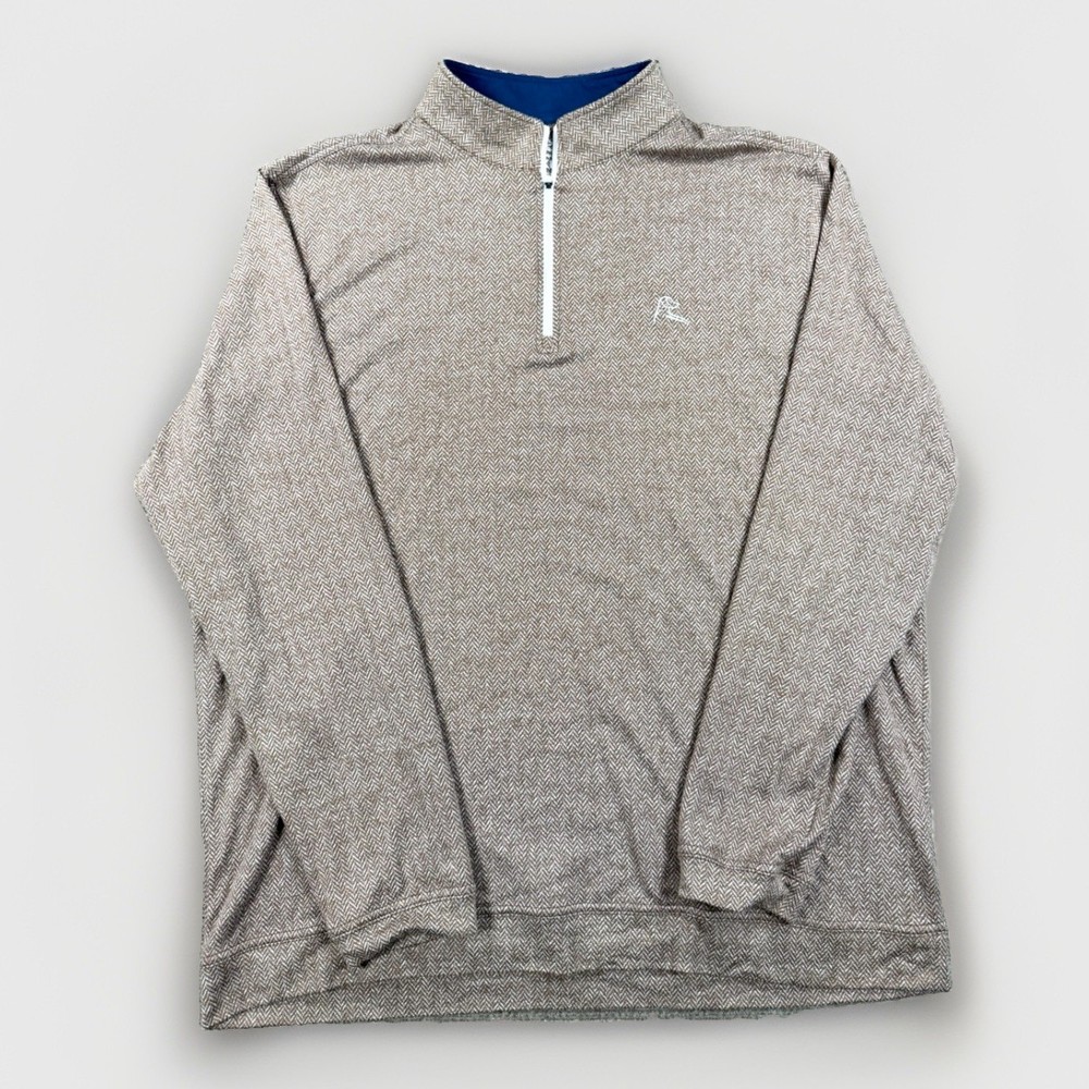 Rhoback Pullover Mens Large Saddle Brown Herringbone Jacquard Performance Q-Zip