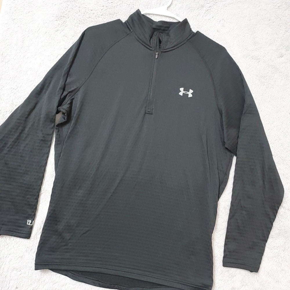 Under Armour Pullover Mens XL Base 2.0 Coldgear Quarter Zip Black Grid Thermal