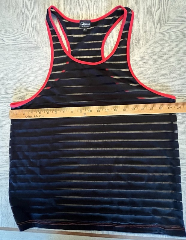 Mission Black & Red Striped Stretch Mesh Tank Top See Thru Sz L Sexy gallery