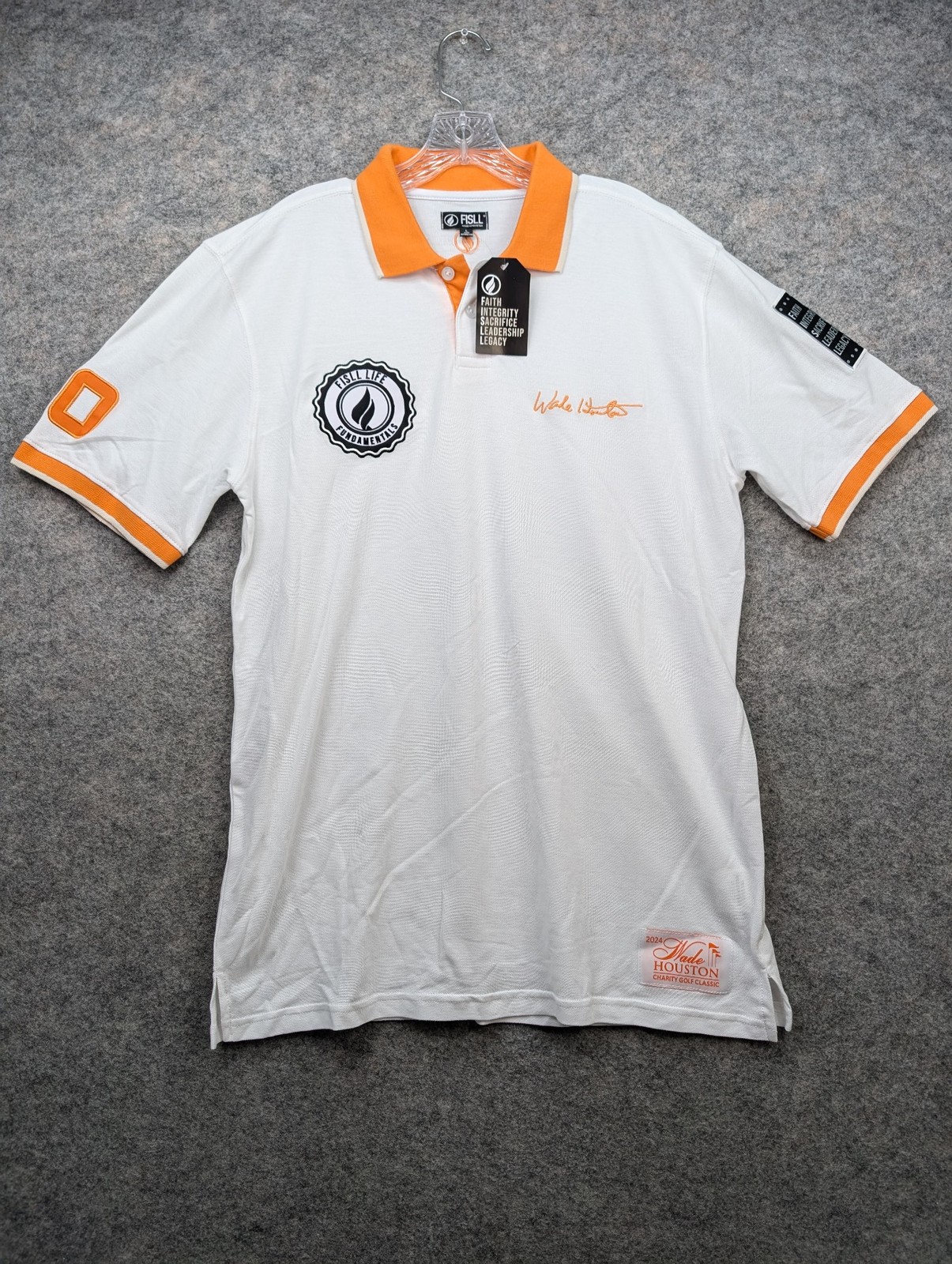FISLL Shirt Mens Large White Orange Short Sleeve Wade Houston Polo Golf Active gallery