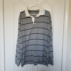 NWT! Old Navy Mens Long Sleeve Striped Pullover Top with Button Closure & Collar