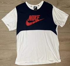Nike Sports Shirt XL White & Navy Blue Red Logo 100% Cotton Need Wash