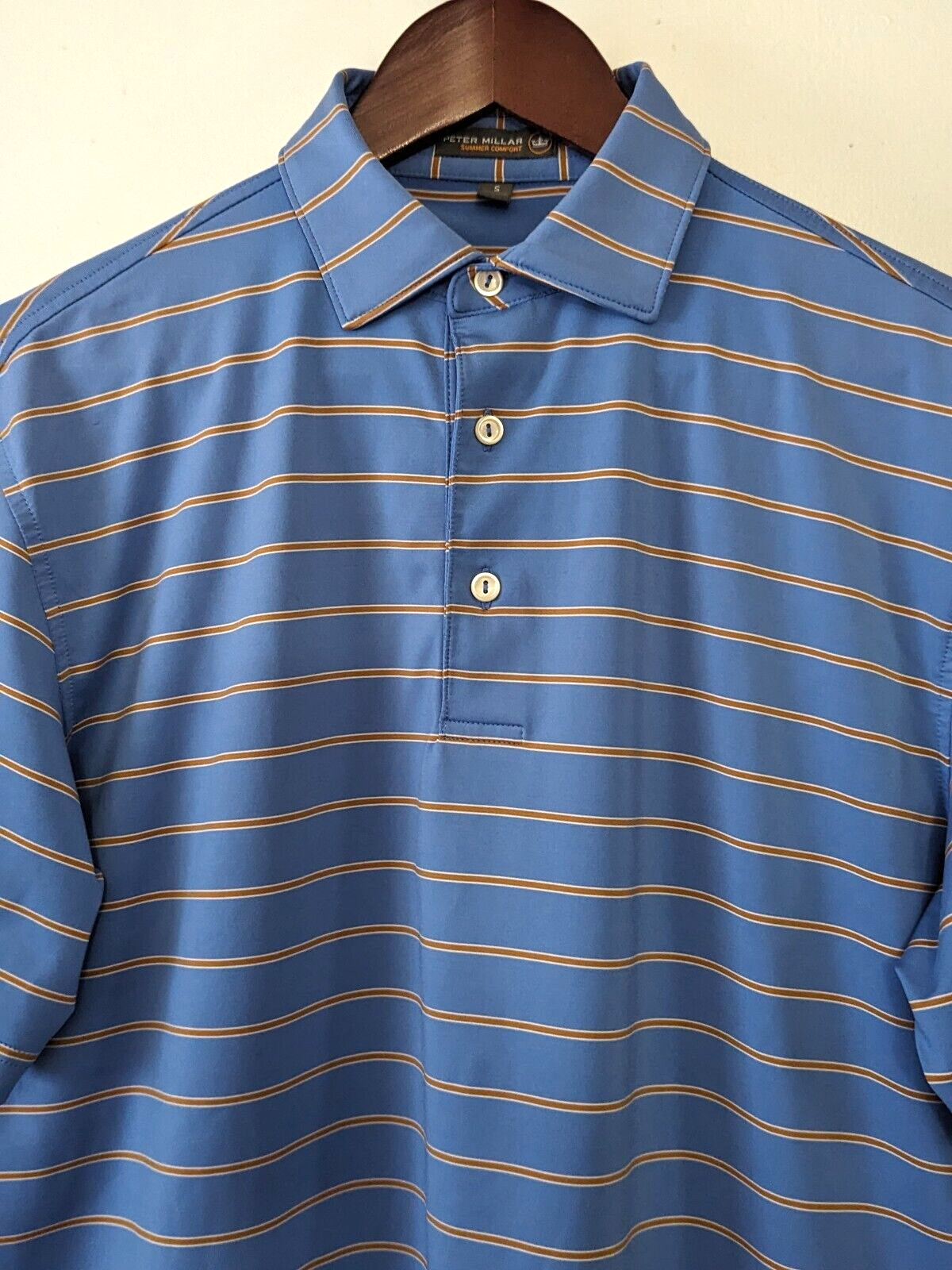 Peter Millar Summer Comfort Blue-Yellow Stripped Men's Polo Shirt Size S NWOT gallery