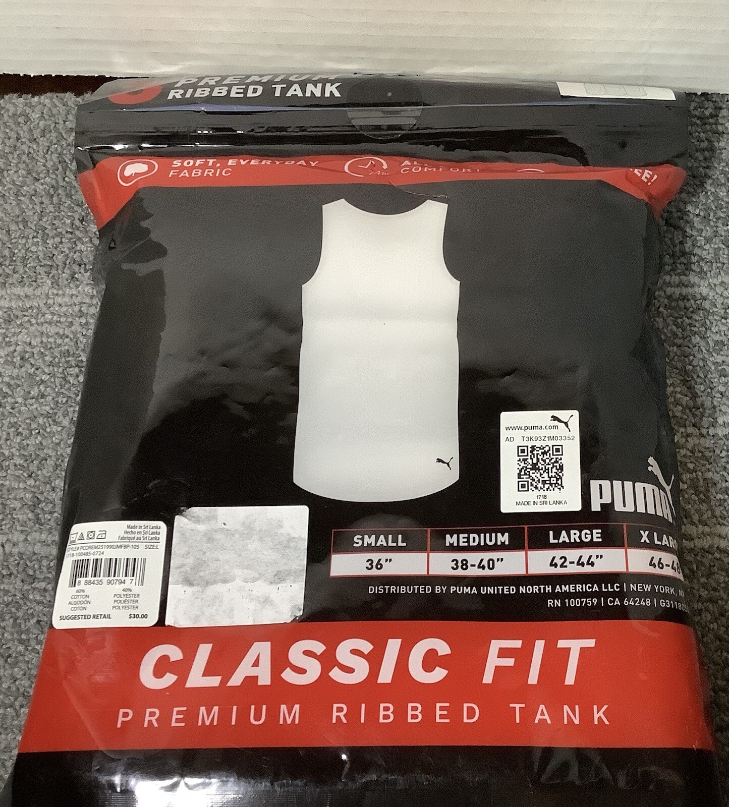 PUMA Men’s Premium Rib Tanks Sz Large, 3 Pack, Classic Fit, New In Package gallery