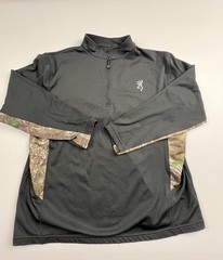 Browning Pullover Mens Large Black Camo Quarter Zip Hunting Performance Top