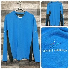Nike Golf Tour Performance Dri Fit Seattle Aquarium Pullover V Neck Sz M Blue L4