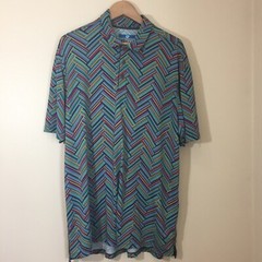 Ibkul Polo Shirt Mens XL Golf UPF 50 Colorful Chevron Athleisure Wicking