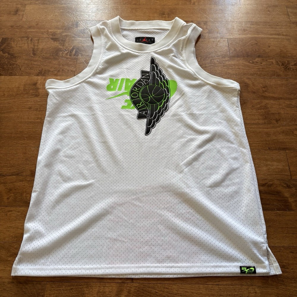 Nike Air Jordan Wings Logo Jersey White/Green/Black BQ8479-100 Men's Size Large