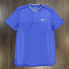 Nike Zonal Cooling Golf Polo Shirt Mens Medium Purple Green Blade Collar Henley
