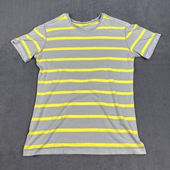 Lululemon Shirt Mens Large Gray Yellow Stripe Athleisure Workout Colorful Sports