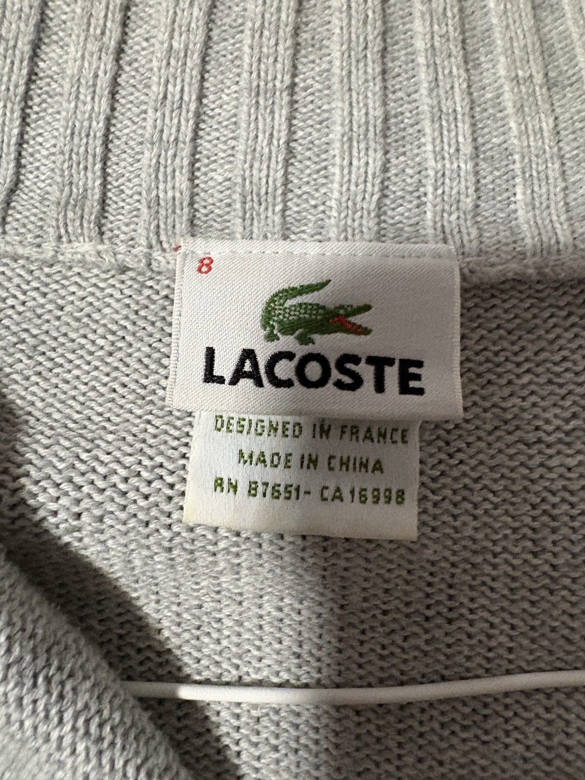 Lacoste Men’s 1/4 Inch Zip Gray Pullover. Gray In Colour. Size 8 gallery