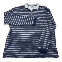 LL Bean Sweater Men XL Tall Blue White Pullover Quarter Zip Striped Mesh Knit