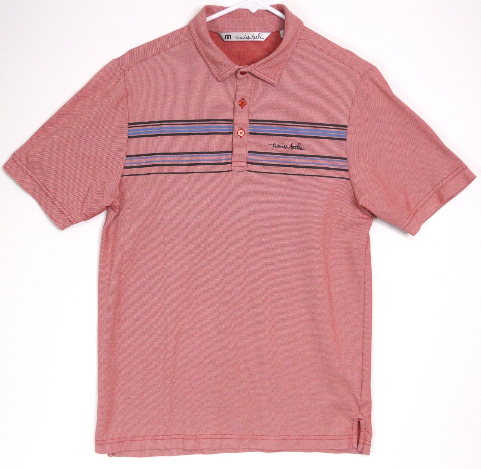 Travis Mathew Men's Small Red Chest Stripe Cotton Blend Golf Polo Shirt READ gallery