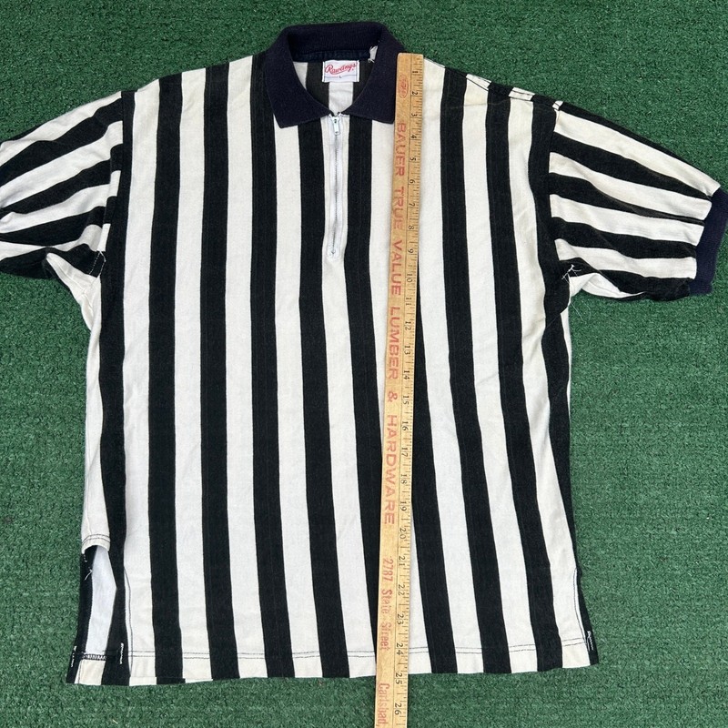 Vintage Rawlings Referee Jersey 60s 70s Black White Striped Quarter Zip Shirt L gallery