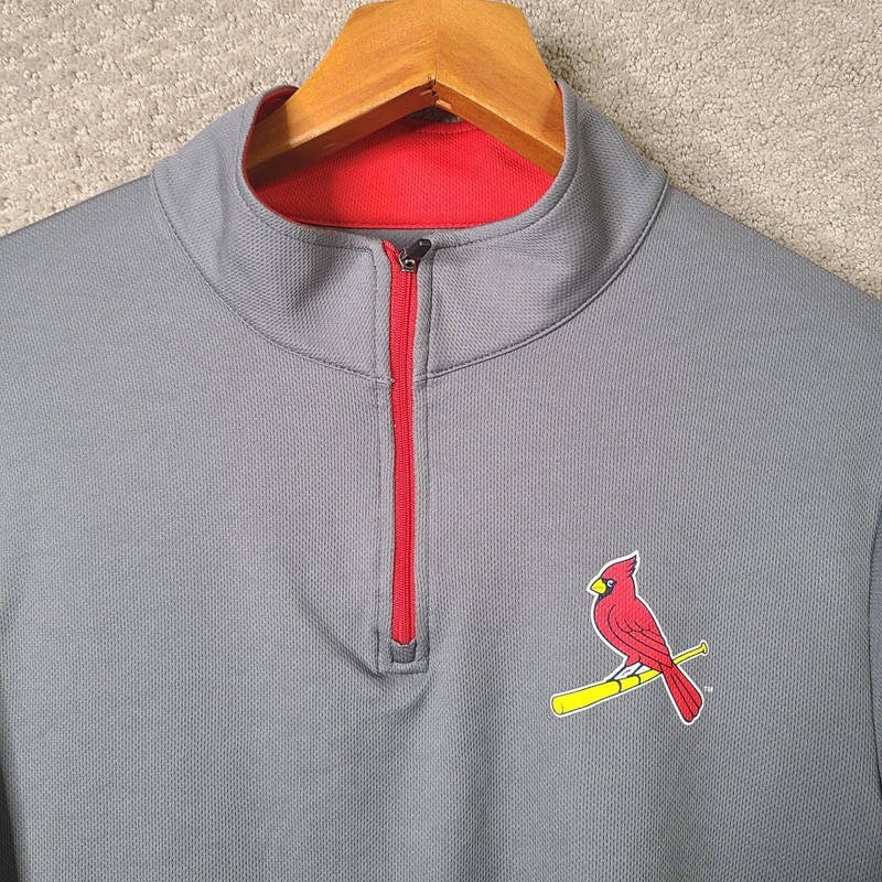MLB St Louis Cardinals Shirt Mens M Gray Quarter Zip Pullover Polyester Athletic gallery