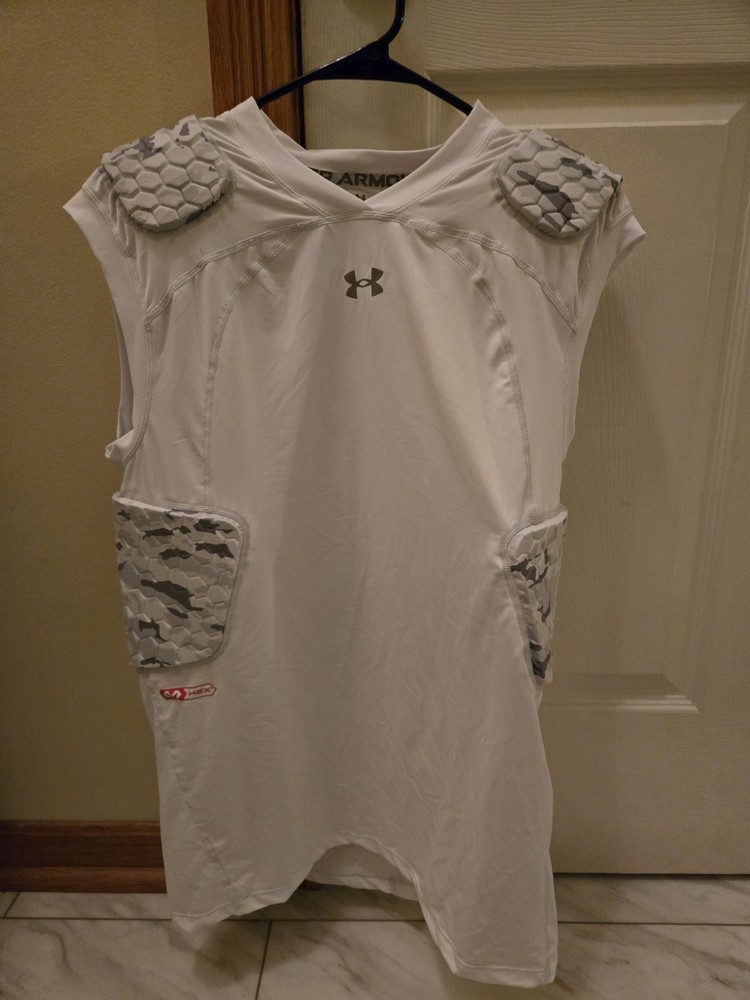 Under Armour Padded Compression Shirt Mens Size 2XL HeatGear Hex White Football