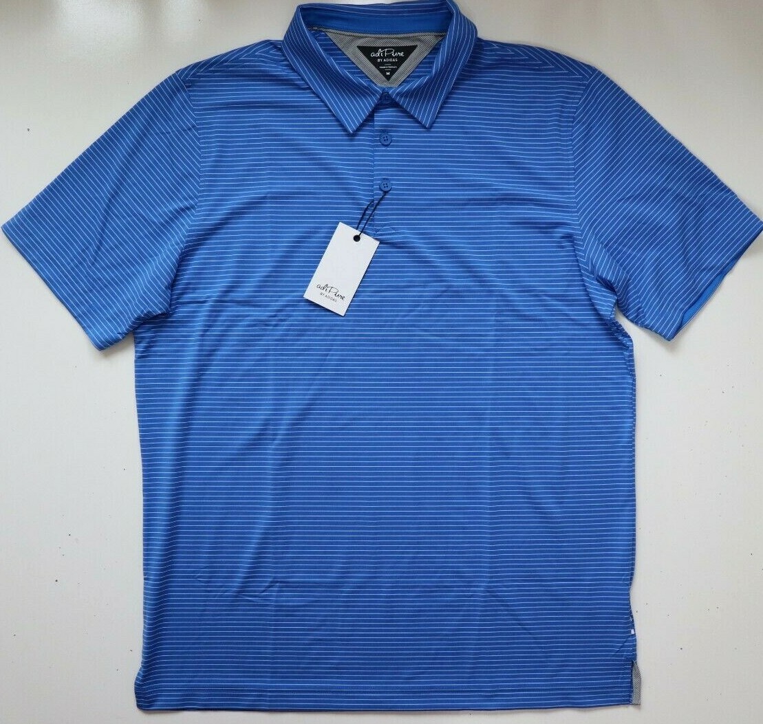 ADIDAS ADIPURE TECH STRIPED GOLF SHORT SLEEVE POLO SHIRT TOP - BLUE DT4332 MEN M gallery