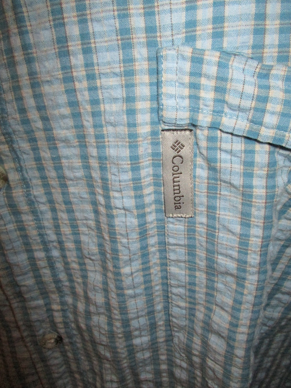 Men Columbia Casual Short Sleeve Collar Button Down Blue Plaid Pocket Shirt 4XB gallery