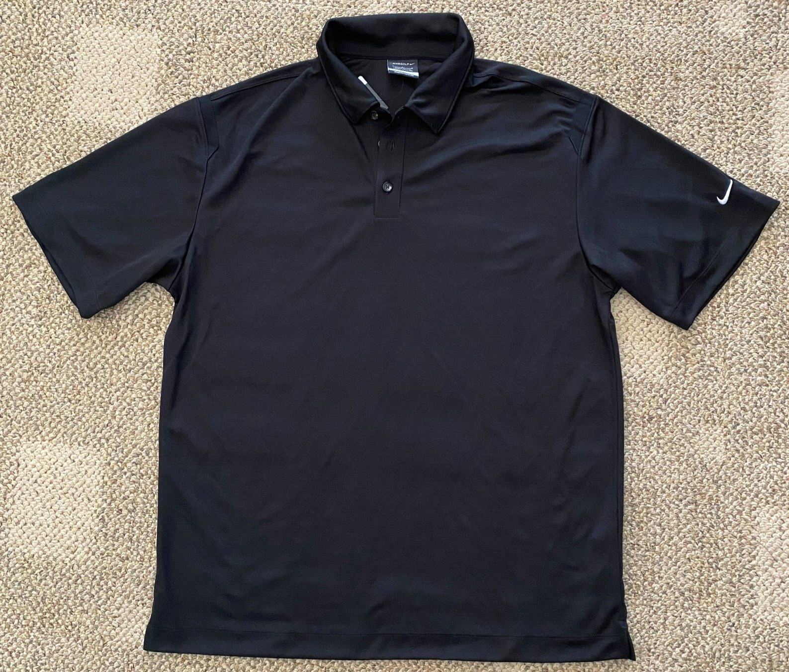 NikeGolf Polo Shirt Shoulder Stripe Dri-FIT 402394-010 Black Mens Size Large gallery