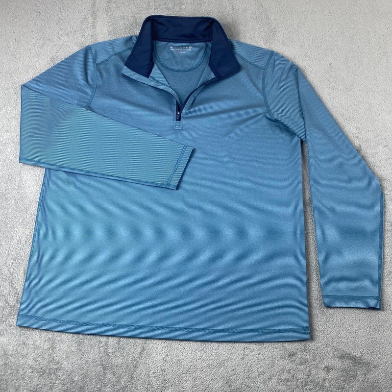 Maelreg Mens Large Performance Pullover Blue Striped Quarter Zip Long Sleeve gallery