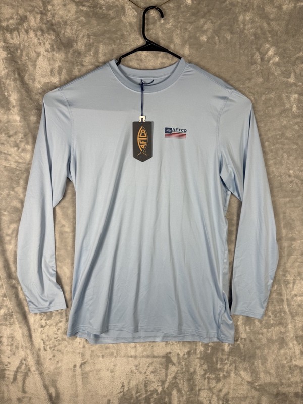 AFTCO Mens Large Long Sleeve Fishing Shirt UPF Sun Protection Blue NWT gallery