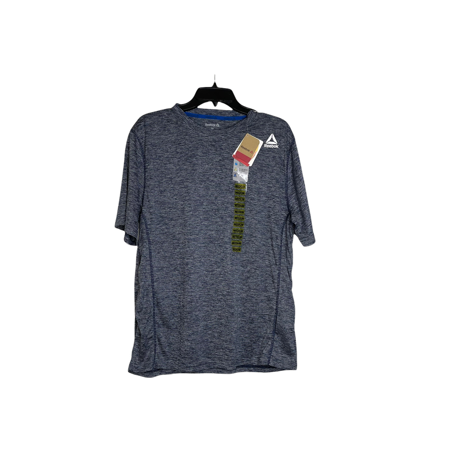 Reebok Performance T-Shirt Size Medium Blue Striped Speedwick Crew Neck Mens gallery