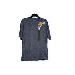 Reebok Performance T-Shirt Size Medium Blue Striped Speedwick Crew Neck Mens