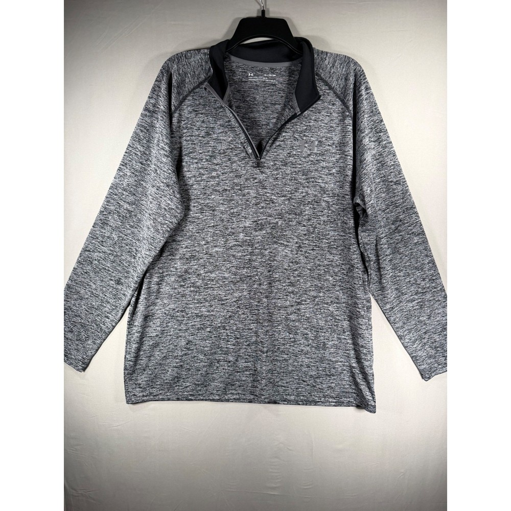 Under Armour Mens HeatGear Tech 1/4 Zip Pullover Space Dye Gray Black XL 1242220