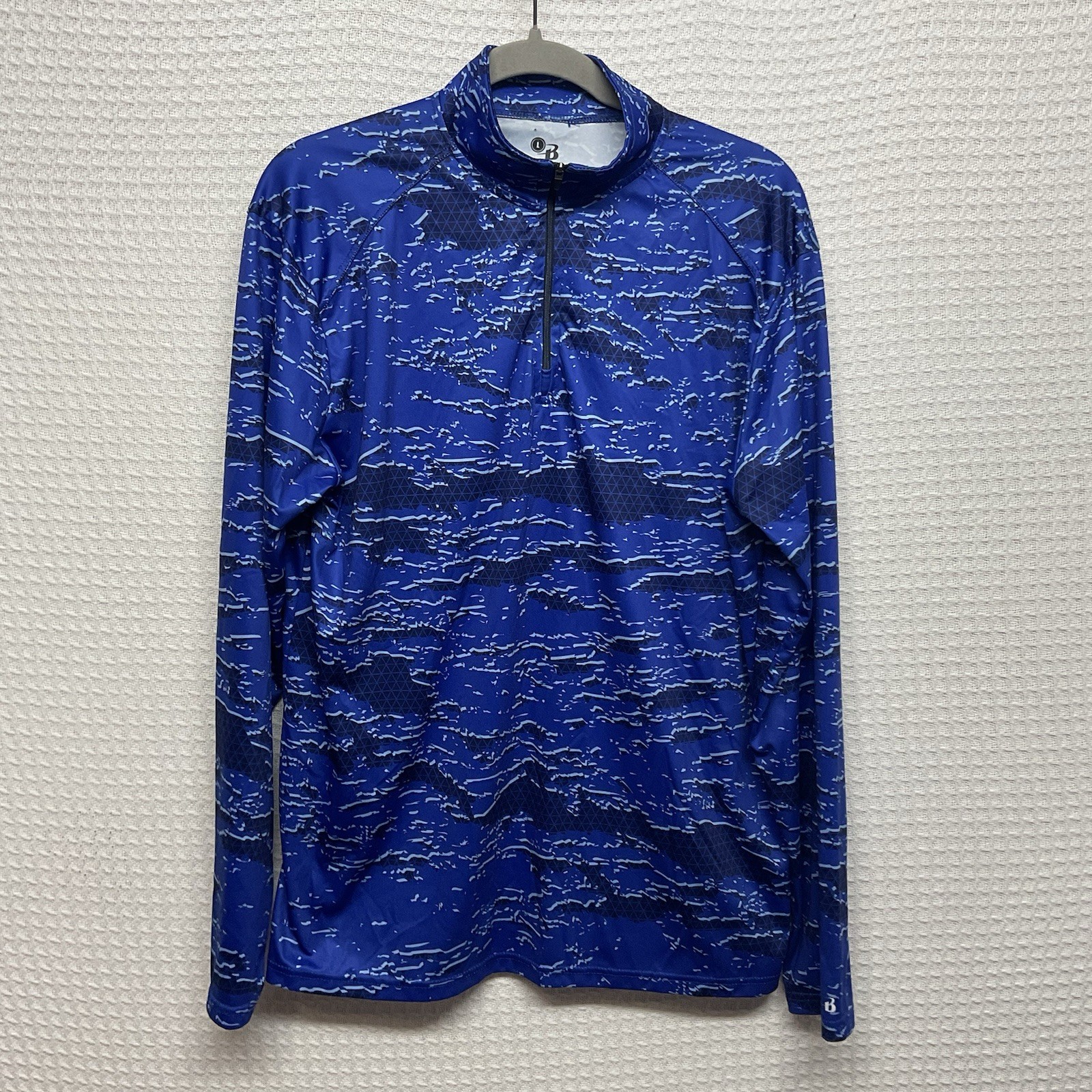 Badger Sport Golf Short Pullover Men Large Blue Camo 1/4 Zip Performance UPF50+ gallery