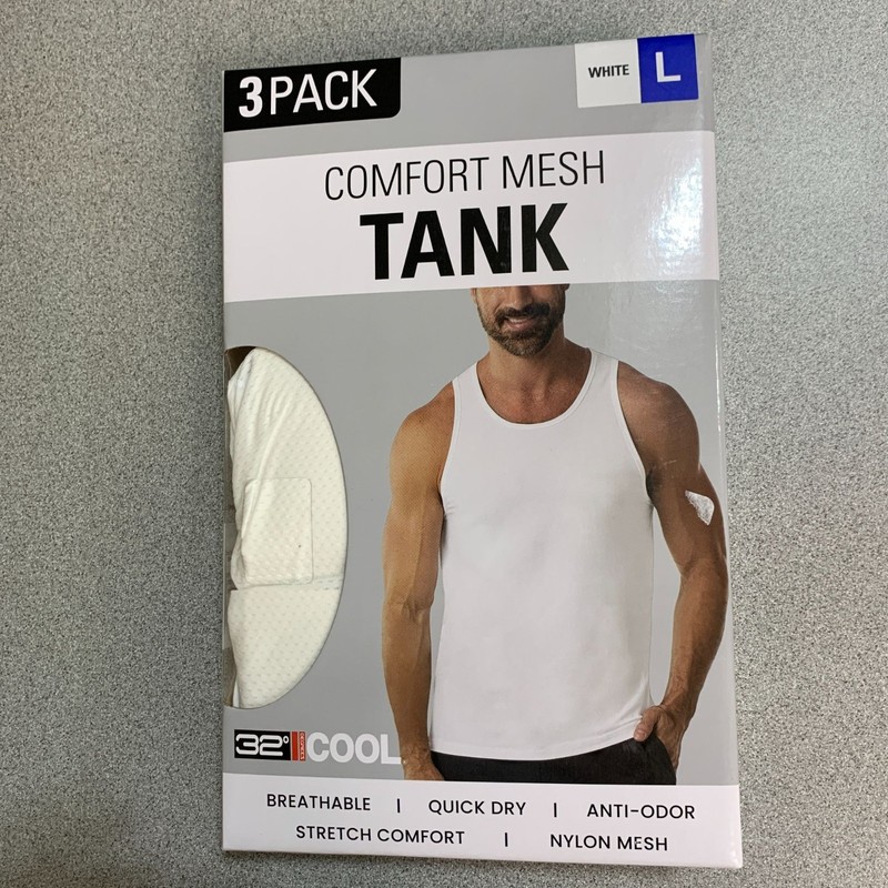 NWT3 2 Degrees Cool Men's L White Comfort Mesh Tank 3-Pack gallery
