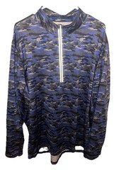 1764 Golf Mens Blue Black Camo Print Long Sleeve Quarter Zip Pullover Sz XL EUC