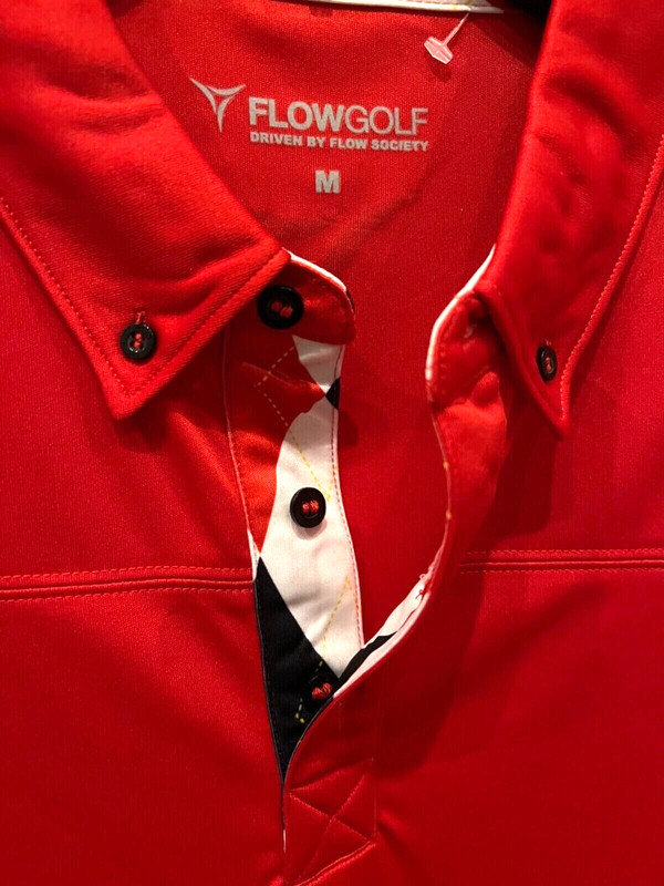 FLOW GOLF DRIVEN BY FLOW SOCIETY MEN'S RED ARGYLE POLO SHIRT SIZE MEDIUM NWT $49 gallery