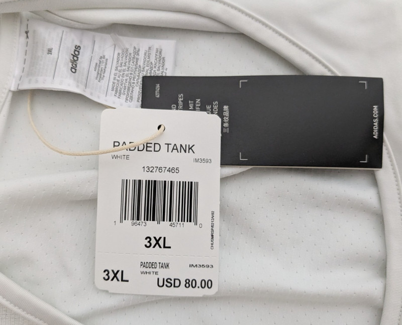 Adidas Men's Padded Compression White Tank Top Size 3XL Sports Training $80 Nwt gallery