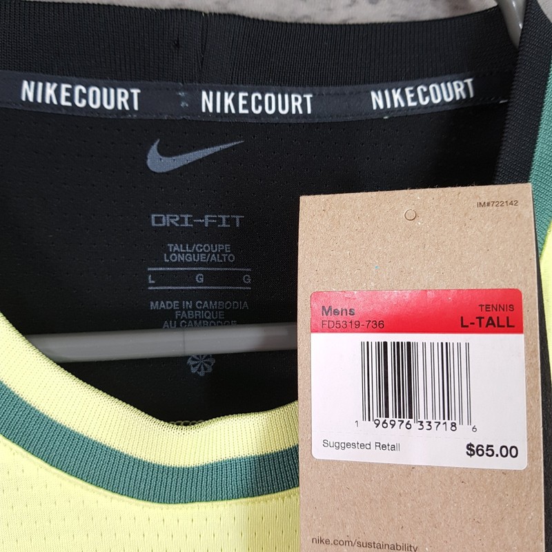 NIKE Dri-FIT Court Advantage Tennis Shirt Mens LARGE TALL Barely Volt FD5319-736 gallery