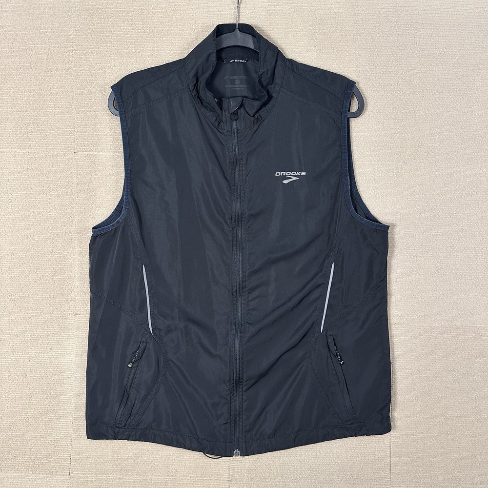 Brooks Shelter Technology Running Vest Mens L Black Full Zip Reflective Vented