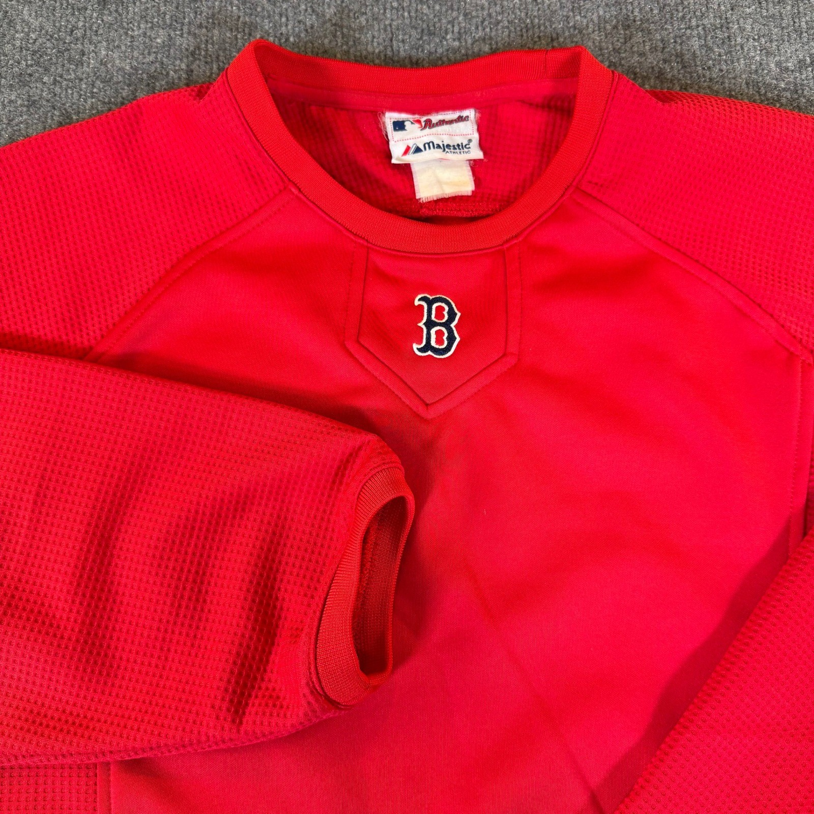 Majestic Boston Red Sox Therma Base Pullover Men Red MLB Training Jersey #3371 gallery