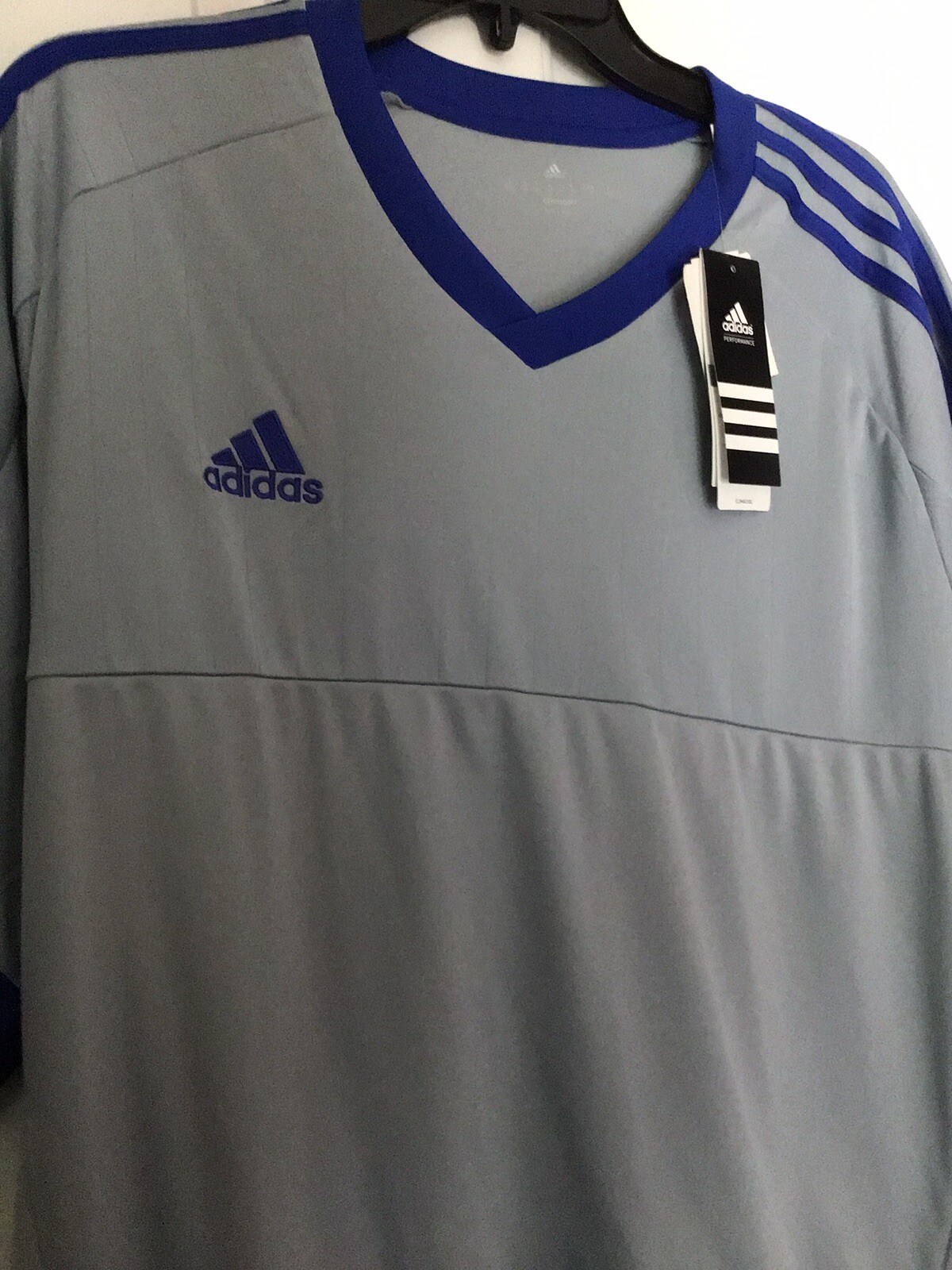 Adidas Original Clima 365 3 Stripe Short Sleeve Shirt Gray/Blue Men 2XL gallery