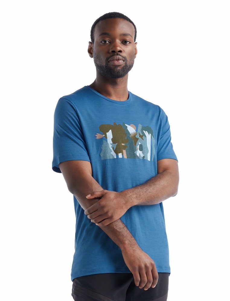 Icebreaker Men's 2XL Tech Lite II Short Sleeve Tee Forest Wall Blue 100% Wool