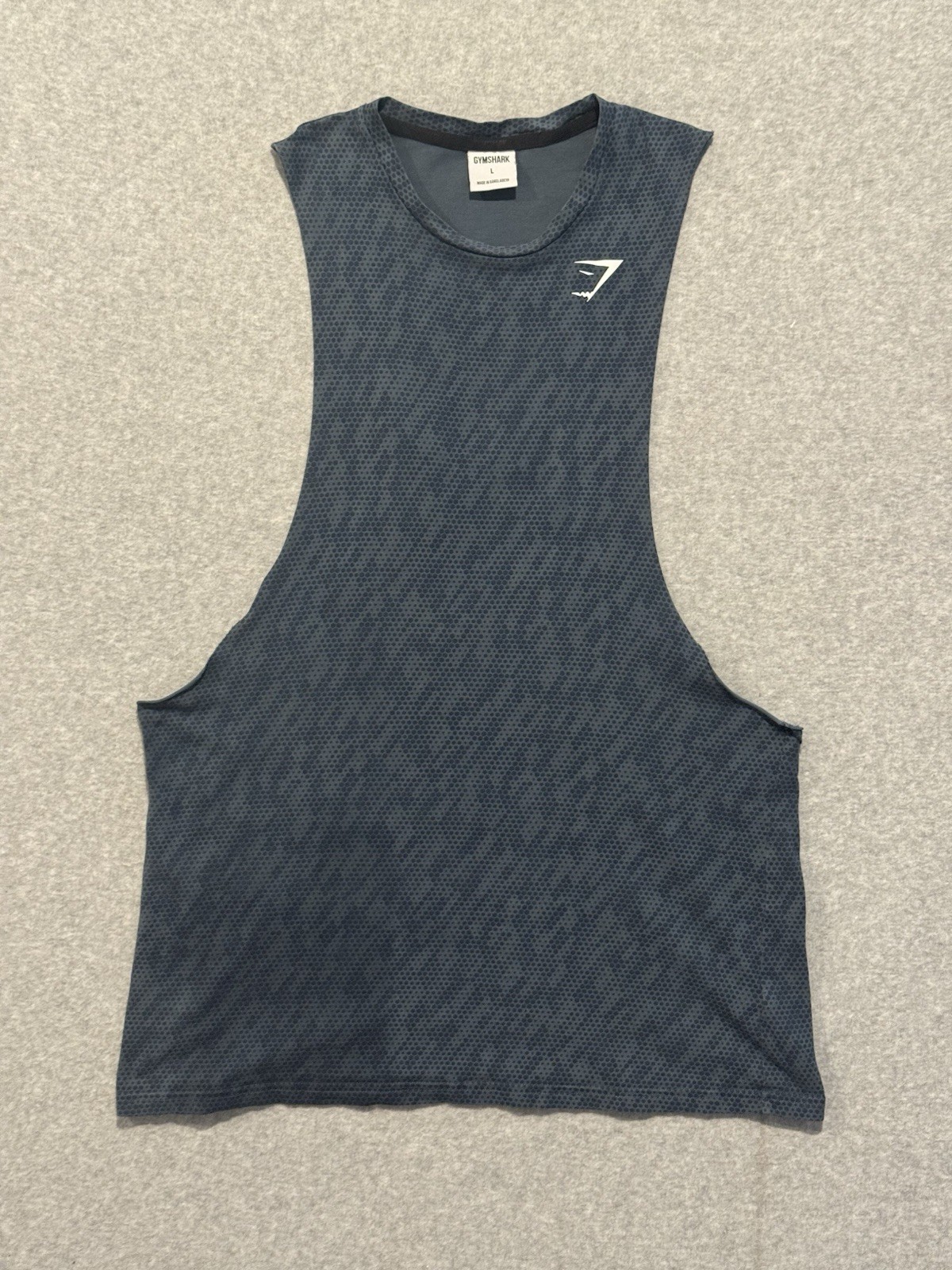 Gymshark Drop Arm Tank Top Training Gym Pullover Cut Off Gray AOP Men’s Large gallery
